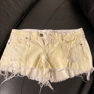 Yellow Denim Ripped Jean Shorts